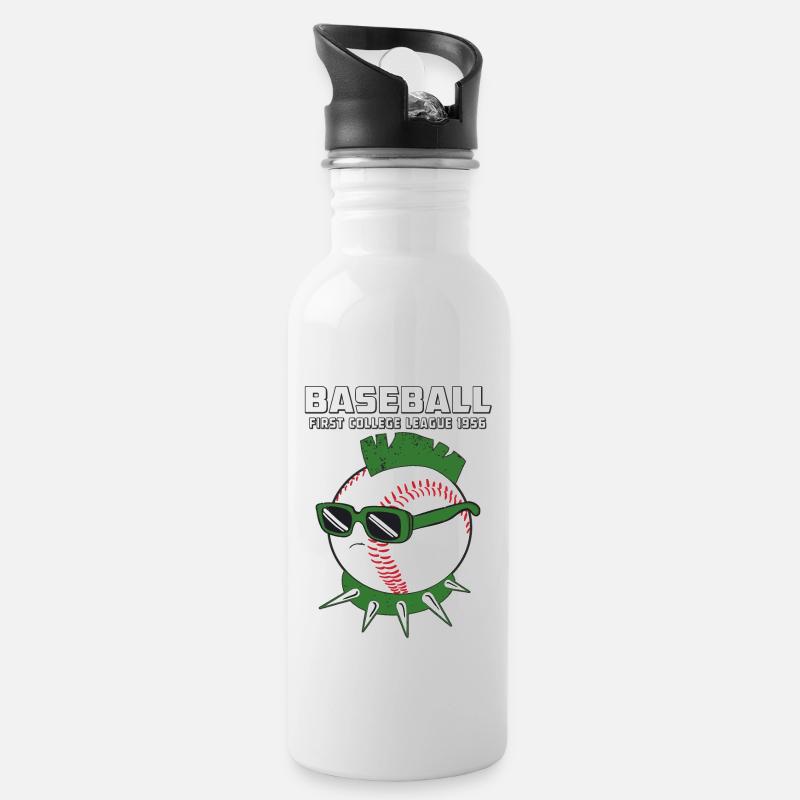BASEBALL - Trinkflasche mit integriertem Trinkhalm - Weiß
