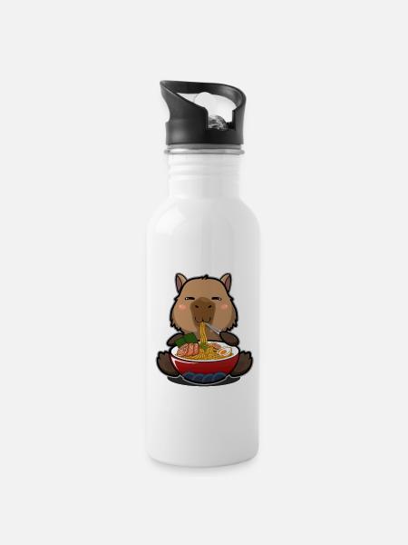 Kawaii Capybara mangeant des ramen d’un jeu de mots Ramen Bowl - Gourde avec paille intégrée - blanc