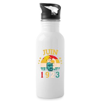 Juin 1923 Anniversaire Vintage Happy Birthday - Gourde avec paille intégrée - blanc - Droite
