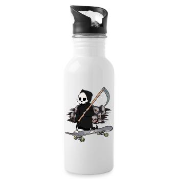 Skateboard Grim Reaper Closing Time End Horror Death - Water bottle with straw - white - Right