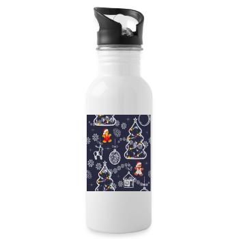Seamless Festive Pattern With Christmas Tree - Water bottle with straw - white - Right