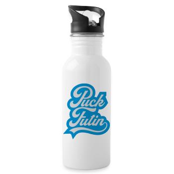 puck futin logo design - Water bottle with straw - white - Right