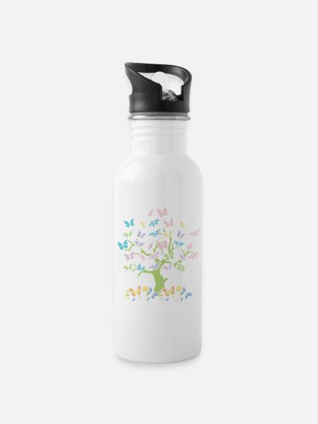 Bunte Schmetterlinge Wald Natur Bäume Bewahrung - Trinkflasche mit integriertem Trinkhalm - Weiß