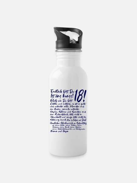 18. Geburtstag Endlich 18 Jahre Geschenk zum 18. - Trinkflasche mit integriertem Trinkhalm - Weiß