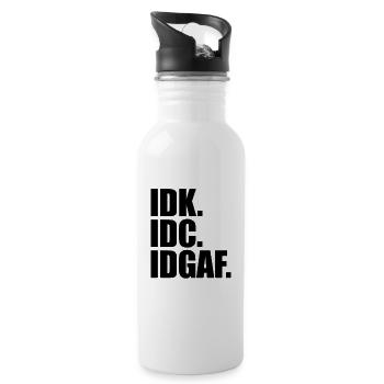 IDK IDC IDGAF Lustiger introvertierter Anti -Socia - Trinkflasche mit integriertem Trinkhalm - Weiß - Rechts