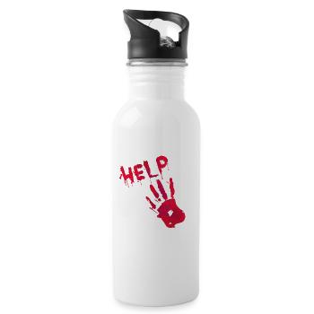 HILFE Hand in Blut Spezial Halloween - Trinkflasche mit integriertem Trinkhalm - Weiß - Rechts