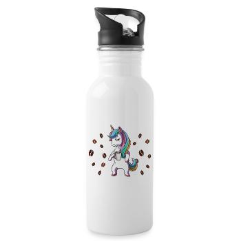 Einatmen Ausatmen Ignorieren Kaffee Einhorn - Trinkflasche mit integriertem Trinkhalm - Weiß - Rechts