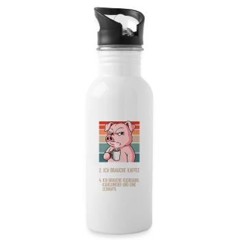 Meine 4 Stimmungen Kaffee Schwein - Trinkflasche mit integriertem Trinkhalm - Weiß - Rechts