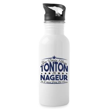 J'ai deux titres tonton et Nageur. Cadeau tonton. - Gourde avec paille intégrée - blanc - Droite
