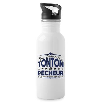 J'ai deux titres tonton et pêcheur. Cadeau Tonton. - Gourde avec paille intégrée - blanc - Droite
