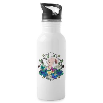 Early Spring Rabbit Easter Nature - Water bottle with straw - white - Right
