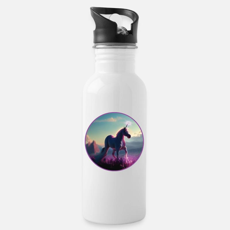 Einhorn - Trinkflasche mit integriertem Trinkhalm - Weiß