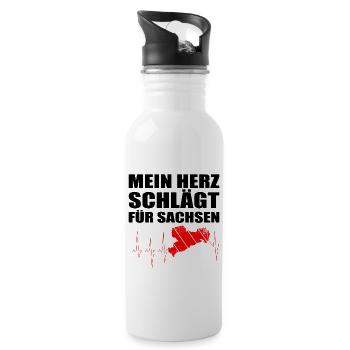 Herzschlag Sachsen Liebe Heimat - Trinkflasche mit integriertem Trinkhalm - Weiß - Rechts