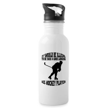 Eishockey Geschenk Wintersport Eishockeyteam - Trinkflasche mit integriertem Trinkhalm - Weiß - Rechts
