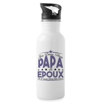 J'ai deux titres Papa et Epoux, Cadeau Papa. - Gourde avec paille intégrée - blanc - Droite