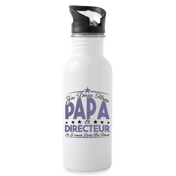 J'ai deux titres Papa et directeur, Cadeau Papa. - Gourde avec paille intégrée - blanc - Droite