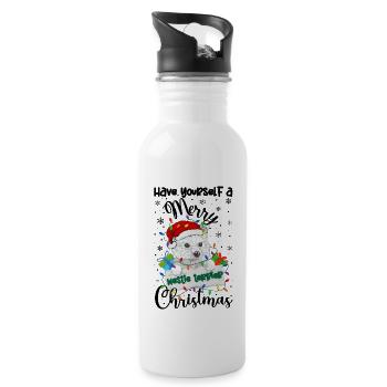 Westie Christmas Golden Dog Gift - Water bottle with straw - white - Right