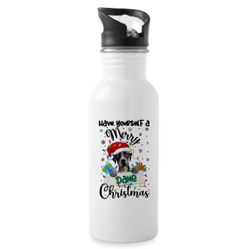 Great Dane Weihnacht Goldener Hunde Geschenk - Trinkflasche mit integriertem Trinkhalm - Weiß - Rechts
