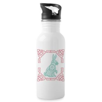 Year of the Hare, Chinese Horoscope China - Water bottle with straw - white - Right