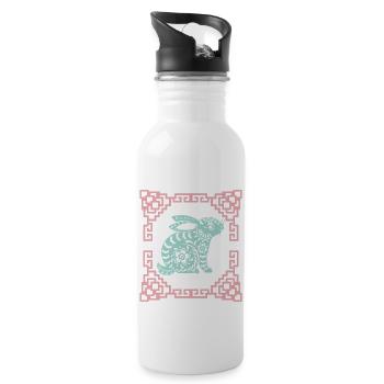 Year of the Hare, Chinese Horoscope China - Water bottle with straw - white - Right