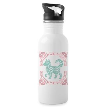 Year of the Dog, Chinese Horoscope China - Water bottle with straw - white - Right