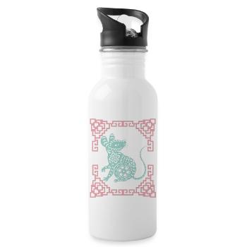 Year of the Rat, Chinese Horoscope China - Water bottle with straw - white - Right