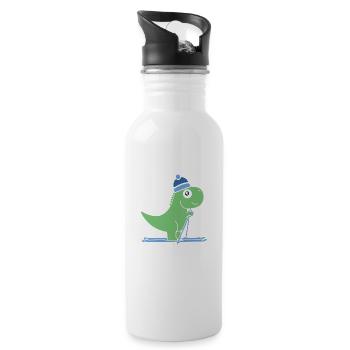 Ski T-Rex Ski Dino Winter Berge Alpen Piste Ski - Trinkflasche mit integriertem Trinkhalm - Weiß - Rechts