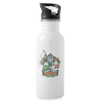Fischer Fisch Fischerei Hund Boot Fischer Fischere - Trinkflasche mit integriertem Trinkhalm - Weiß - Rechts