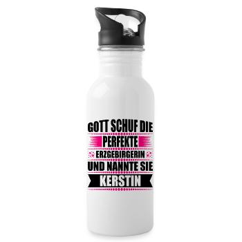 Erzgebirge Frau Namen Sachsen Kerstin - Trinkflasche mit integriertem Trinkhalm - Weiß - Rechts
