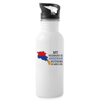 Nothing Scares Me Armenian Husband Armenia - Water bottle with straw - white - Right