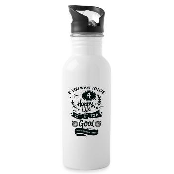 Goal Life Quotes Happy Positive Message - Water bottle with straw - white - Right