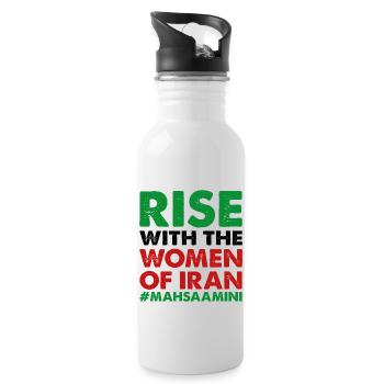 Zan Zendegi Azadi Font Green - Water bottle with straw - white - Right