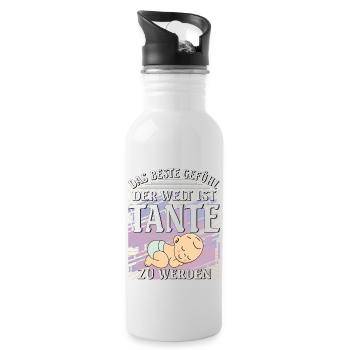 DAS BESTE GEFÜHL DER WELT IST TANTE ZU WERDEN - Trinkflasche mit integriertem Trinkhalm - Weiß - Rechts