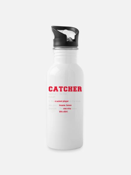 Baseball Catcher Softball Catcher Player Funny - Trinkflasche mit integriertem Trinkhalm - Weiß