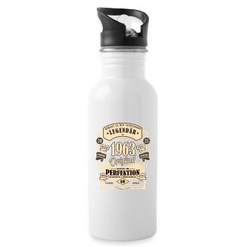 60. Geburtstag Geschenk Mythos Legende Original - Trinkflasche mit integriertem Trinkhalm - Weiß - Rechts