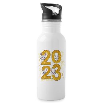 2023 New Years Day Outfit - Happy New Year 2023 - Water bottle with straw - white - Right