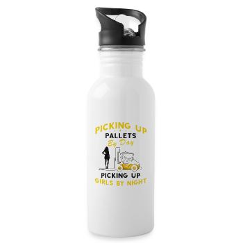 Gabelstaplerfahrer und Lagerhaus Gabestaplerfahrer - Trinkflasche mit integriertem Trinkhalm - Weiß - Rechts