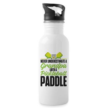 Pickleball Grandpa Never - Trinkflasche mit integriertem Trinkhalm - Weiß - Rechts
