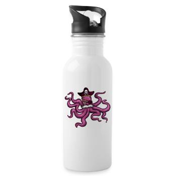 Oktopus Pirat Piratenhut Augenklappe Schnurbart - Trinkflasche mit integriertem Trinkhalm - Weiß - Rechts