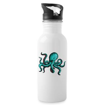 8 armiger blauer Oktopus Tintenfischfan Liebhaber - Trinkflasche mit integriertem Trinkhalm - Weiß - Rechts