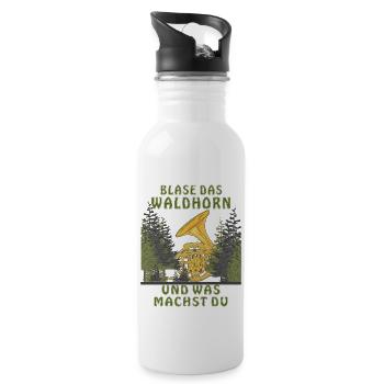 BLASE DAS WALDHORN UND WAS MACHST DU - Trinkflasche mit integriertem Trinkhalm - Weiß - Rechts