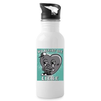 HERZ WO BLEIBT DIE LIEBE - Trinkflasche mit integriertem Trinkhalm - Weiß - Rechts