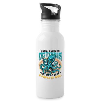 slap 8 people at once octopi funny octopus - Water bottle with straw - white - Right