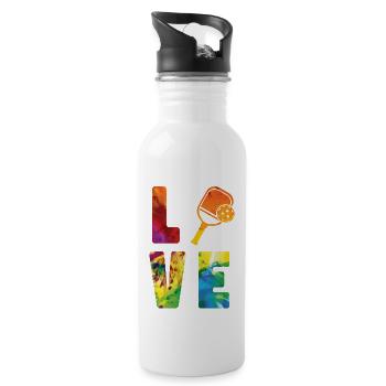Pickleball Watercolor Paddle Love - Trinkflasche mit integriertem Trinkhalm - Weiß - Rechts