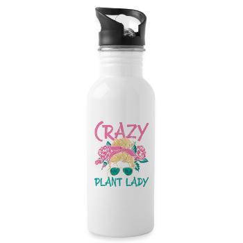 Crazy Plant Lady Garden Farmer Gardening - Water bottle with straw - white - Right