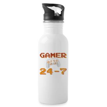 Gamer Funny Video Game Player 24-7 Gaming Kids Tea - Water bottle with straw - white - Right