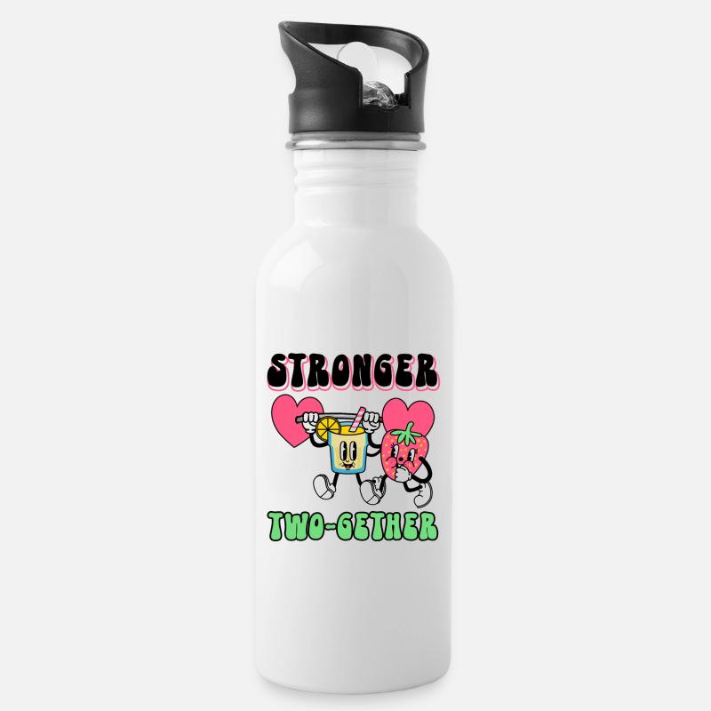 Valentines Couple Stronger Together Lifetime - Trinkflasche mit integriertem Trinkhalm - Weiß