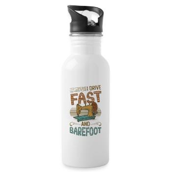 I drive fast and barefoot sewing machine Sewer - Water bottle with straw - white - Right