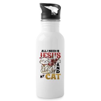 All I need is Jesus and my cat - Water bottle with straw - white - Right
