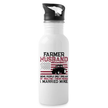 Farming Farmer Husband Tractor - Water bottle with straw - white - Right